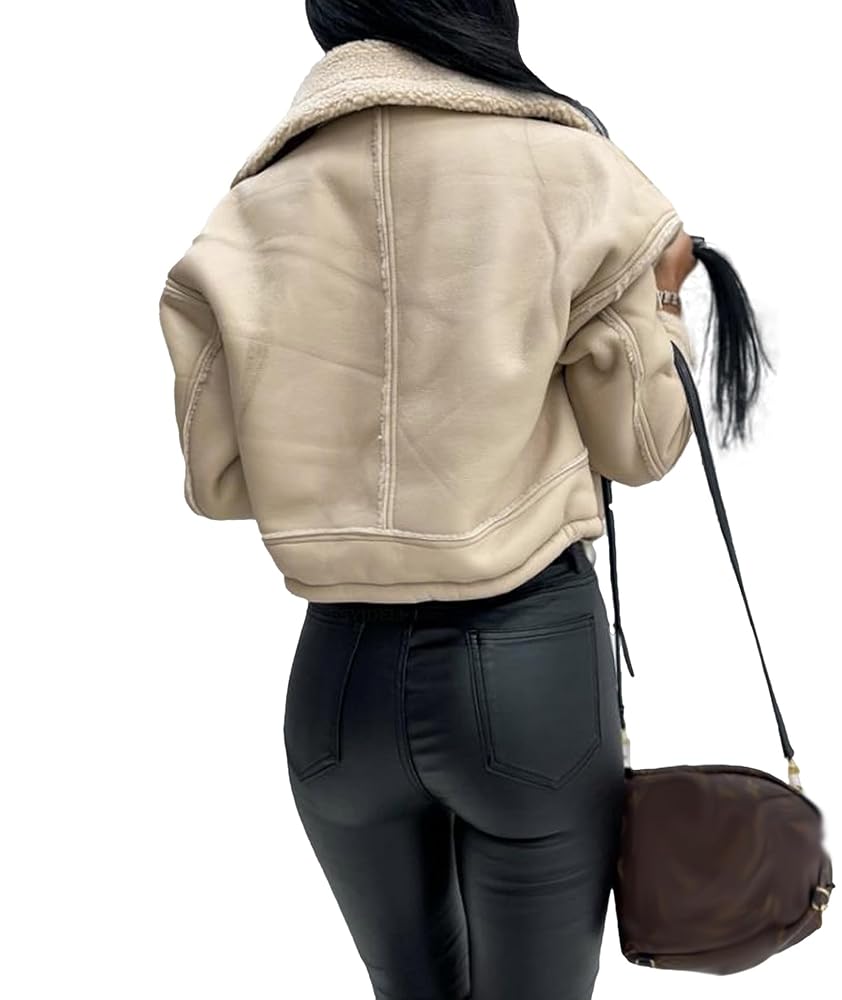 Sexyshine Women's Faux Shearing Moto Bomber Jacket Sherpa